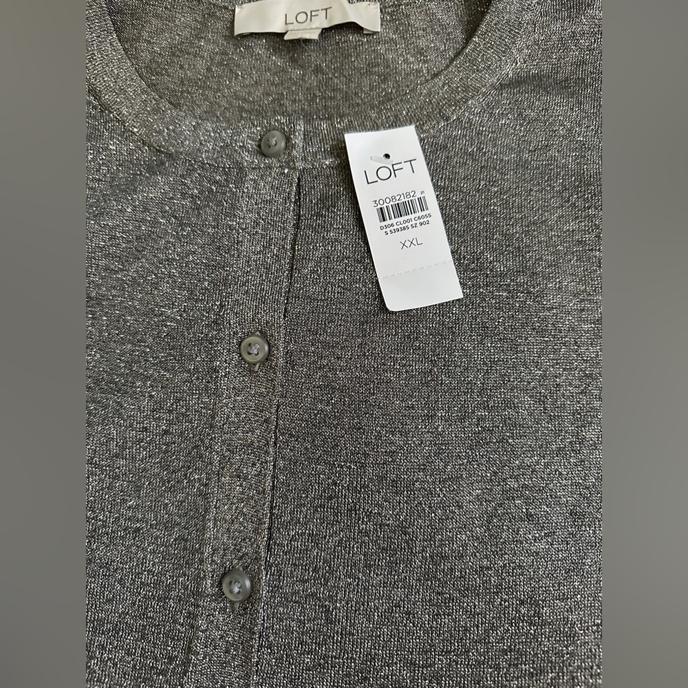 LOFT Silver Metallic Knit Button Cardigan